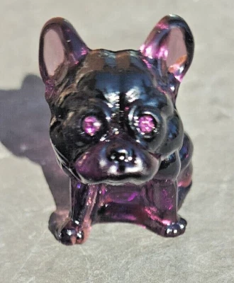 Solid Glass Bulldog Plum Purple Westmoreland Glass Made by Mosser Hostess Gift