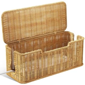 Handwoven Cord Organizer Hider Box with Lid Storage Box Desk - Afbeelding 1 van 7