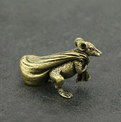 NEW 6 Cm Pure Bronze Copper Zodiac Animal Rat Mouse Bring Wealth Sack Statue - Image 1 of 4