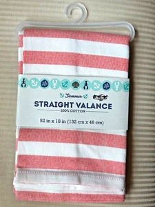 NEW WINDOW VALANCE STRAIGHT ROD POCKET - 52X18 ORANGE WHITE STRIPE - Picture 1 of 2