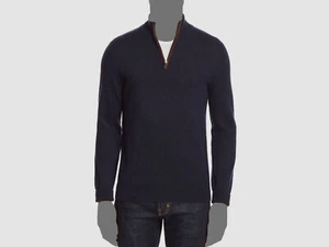 $198 Bloomingdale's Men's Blue Quarter Zip Up Pullover Sweatshirt Sweater Size M - Picture 1 of 1