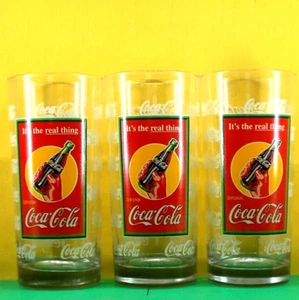 COCA-COLA * Coke *** 14 oz GLASSES *** It's the REAL THING *** Set of 3 - Imagen 1 de 4