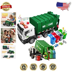 Friction Powered Garbage Truck Toy with Lights, Sounds & 4 Trash Bins – Kids Fun - Picture 1 of 10