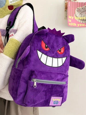 Mochila Gengar púrpura negra de felpa bolso de hombro de dibujos animados mochila de regalo de anime Foto 1 de 4