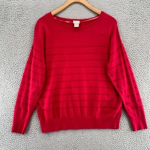 Chicos Sweater Womens 1 US Medium Red Zenergy Cotton Cashmere Blend Lurex Stripe - Picture 1 of 9