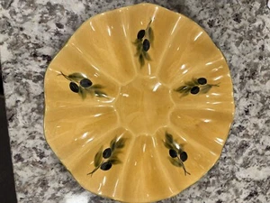 VTG Terre E Provence Made In FranceOyster Plate Mustard Yellow Black And Green - Picture 1 of 14