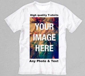 Personalised TShirt Your Text Logo Photo Printed Custom t-shirt Party Cotton Top - Picture 1 of 4