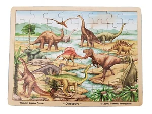 VTG Melissa & Doug Wooden Jigsaw Tray Puzzle #58 Dinosaurs 48 Wood Pieces EUC - Picture 1 of 10