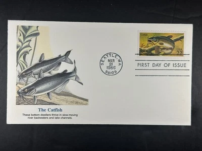 US FDC 1986 Catfish 22¢ Wildlife Stamp Seattle WA First Day Cover USA a776 - Image 1 of 2