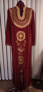 Maroon W/gold Embroidery Egyptian Dress Galabeya Sz L/XL 17.5  SHOULDER  - Picture 1 of 6