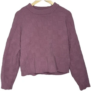 Abercrombie & Fitch Pink Checkered Textured Knit Pullover Crew Neck Sweater Sz M - Picture 1 of 7