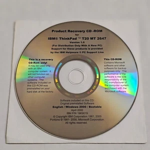 IBM ThinkPad T20 MT 2647 Recovery CD Version 1.0 Windows 2000 - Picture 1 of 4