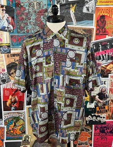 Vtg 90s Mod Thai Silk Paisley Patchwork Print Button Up Shirt Mens 3XL 51" - Picture 1 of 11