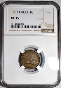 NGC VF-35 1857 Flying Eagle Cent, Well-Struck, Borderline XF specimen. - Picture 1 of 2