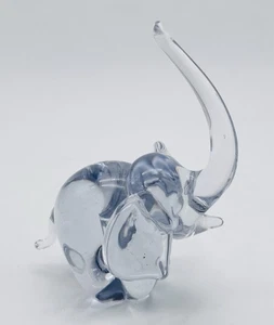 Vintage Murano Style Elephant Clear Art Glass Hand Blown Trunk Up EUC 01 - Picture 1 of 6