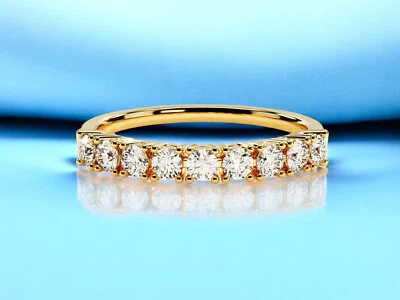14k Solid Gold Half Eternity Diamond Band Ring  9 Lab Grown Diamonds 0.45Ctw - Image 1 of 4