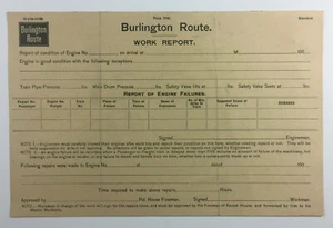 Antique Railroad Document Burlington Route Work Report Engine Condition 1900s - Picture 1 of 2
