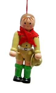 Christmas Ornament Boy Scout Midwest Taiwan Plastic Red Cloth Scarf Hold Hat VTG - Picture 1 of 4
