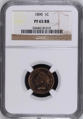 1890 Proof Indian Head Cent Coin - NGC PF-65 RB - NGC Price Guide $745 - Image 1 of 2