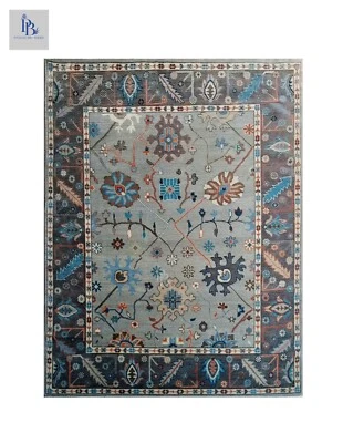 Oushak Stone Grey/Teal Blue colour Hand-knotted Pandav rugs for living room - Image 1 of 4