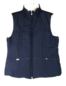 IZOD Women's Small Reversible Vest Navy, White Fleece Zip Front Pockets - Picture 1 of 6