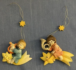 2 Anri Ferrandiz Shooting Star Christmas Ornament Girl Angel w/ Horn Harp Italy - Picture 1 of 15