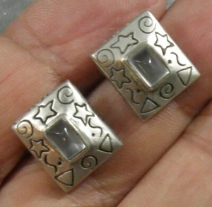 .925 Sterling Silber Mondstein Rechteck Ohrstecker Himmlische Cut Outs 14 mm - Bild 1 von 3