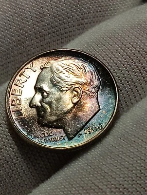 👉1960 Roosevelt Silver Dime Stunning Toning Bu Choice    - Image 1 of 3