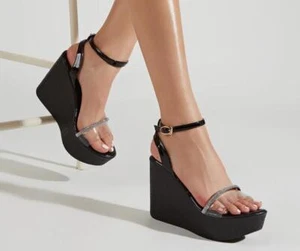 Womens New Fashion Summer Peep Toe Diamante Ankle Strap Sandals Wedge High Heel - Picture 1 of 12