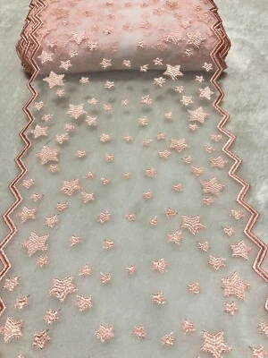 20cm Light Orange Pink Star Embroidered Mesh Lace Trim Sewing Dress Per Meter - image 1 of 4