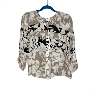 Parker 100% Silk Abstract Floral Beige Neutrals Semi Sheer Blouse Size Small - Picture 1 of 11