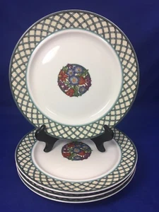 Dansk NORDIC GARDEN Floral Center Design SALAD PLATES With Lattice Rim SET OF 4 - Picture 1 of 10