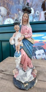 Vierge Enfant ND Victoires Bois Polychrome Signé Fin XIX ème Siècle - Imagen 1 de 24