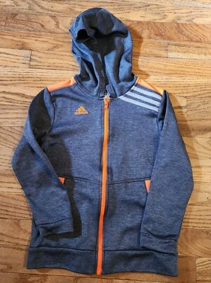 Adidas Boys Full Zip Hoodie Blue/Grey/Orange, Size 7 EUC - Image 1 of 2