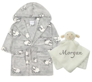 Baby Dressing Gown Lamb Print and Matching Lamb Comforter 0-6  and 6-12 months - Picture 1 of 1