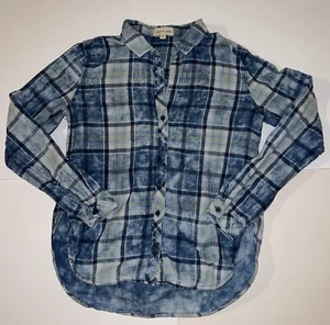Anthropologie Cloth & Stone Button Down Hemd blau kariert Baumwolle Boho Preppy Gr. M - Bild 1 von 16