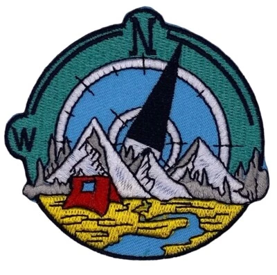 MARKENLOS Berge Wandern Kompass Patch Aufnäher Bügelbild Flicken Applikation Outdoor Alpen