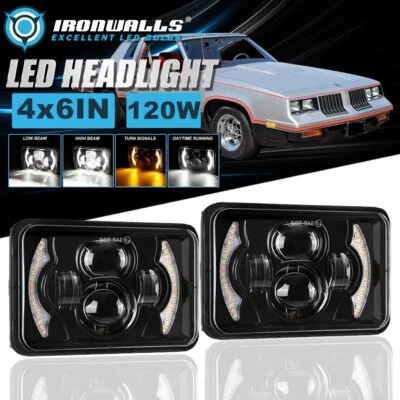 Par de faros LED 4x6" pulgadas haz alto/bajo DRL para Oldsmobile Delta 88 1976-1986 Foto 1 de 4