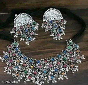 Indian Bollywood Style Designer Oxidized Jewelry Silver Choker Necklace - Picture 1 of 2