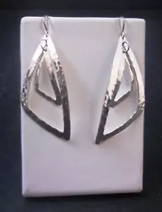 Acomo Sterling Silver 925 Hammered Geometric Earrings Wires Handmade Artisan O11 - Picture 1 of 10