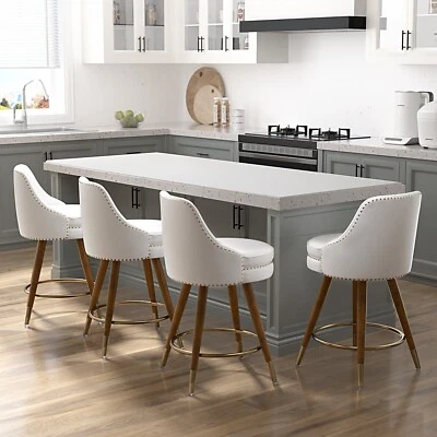 24" Counter Height Bar Stools Set of 2/4 Leather Kitchen Chairs for Dining Room - Image 1 of 4