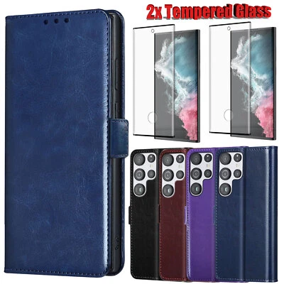 For Samsung Galaxy S22 S23 S24 Ultra Leather Case Wallet Cover Screen Protector - Image 1 of 4
