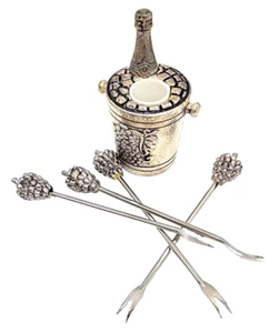 Vintage Silver Plated Olive Cocktail Fork Set Wine Bucket Grapes - Picture 1 of 10