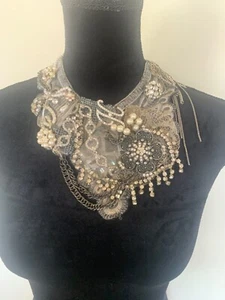 Custom Made Antique Style Charming Silver Crystal Pearls Necklace Bijou Jewelry - Picture 1 of 12