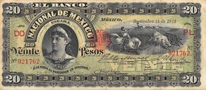 Mexico  20  Pesos  9.15.1913  Series DO-PL  Circulated Banknote Co4 - Picture 1 of 2