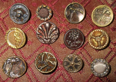 Lote 12 Botones de Perfume Victoriano Antiguo - Tela Metal Terciopelo Cuadro Flores + Foto 1 de 4