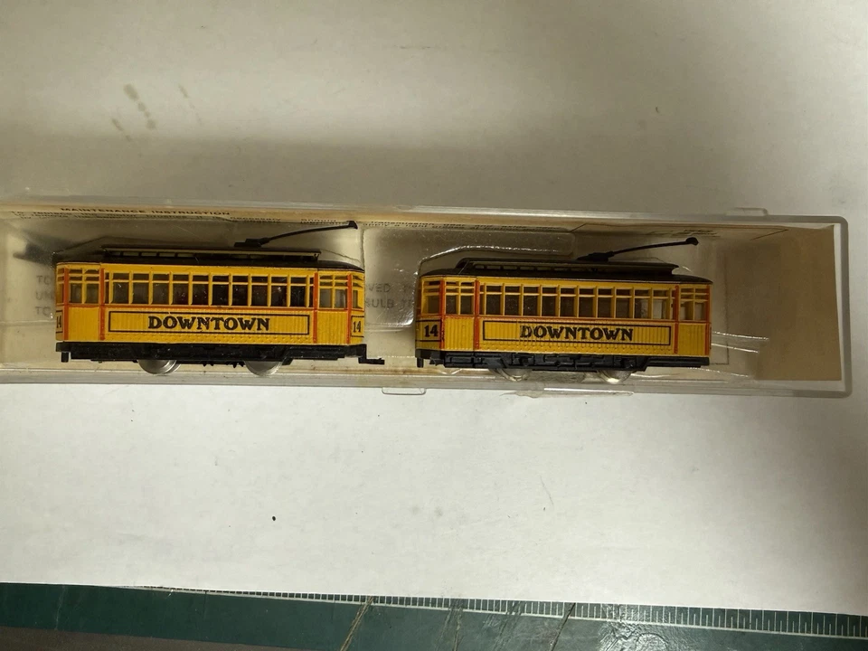 VINTAGE MODEL POWER N SCALE 7507 BRILL TROLLEY WITH DUMMY DOWNTOWN LIGHTED - Image 1 of 2