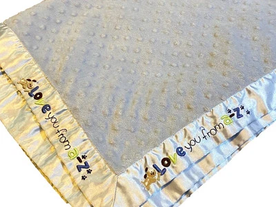 6S Carter's Blue Puppy Dog Love From A-Z Minky Dot Peluche Satén Cuna Manta Foto 1 de 4