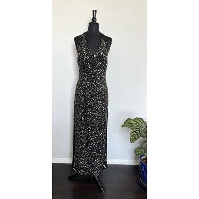 SCALA Black Silk Sequined With high Side Slits Long Formal Gown Size Med - Image 1 of 4