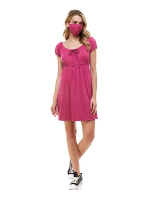 BEBOP Womens Tie With Facemask Short Sleeve Scoop Neck Short Baby Doll Dress - Image 1 of 4